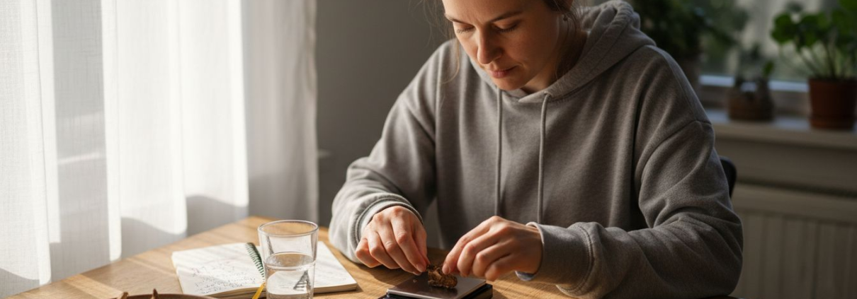 Weighing psilocybin on kitchen scale at home