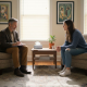 Therapist and client in counseling room discussing safety