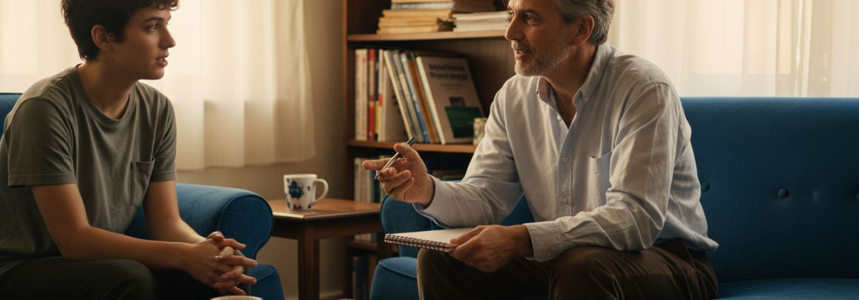 Psilocybin therapy session in consulting room