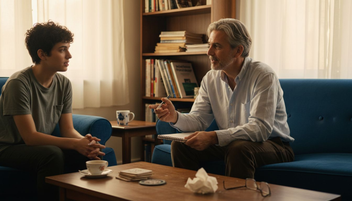 Psilocybin therapy session in consulting room