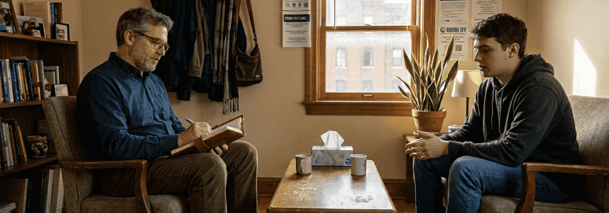 Therapist and client in psilocybin discussion