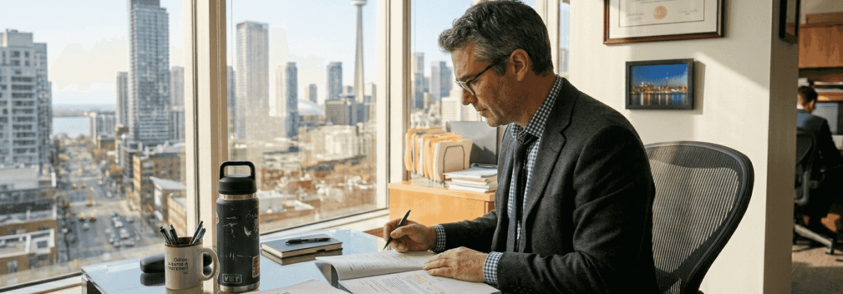 Lawyer reviewing psilocybin legal documents in office