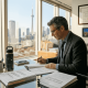 Lawyer reviewing psilocybin legal documents in office
