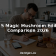 Reviewer comparing magic mushroom edibles at kitchen table