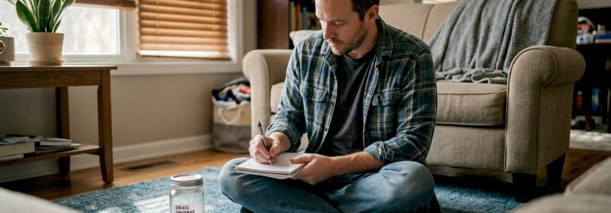 Man prepares safe psilocybin session at home