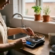 Weighing dried mushrooms at kitchen counter