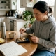 Preparing dried mushrooms at kitchen table