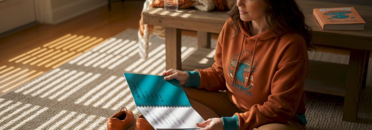 Woman writing trip preparation checklist at home