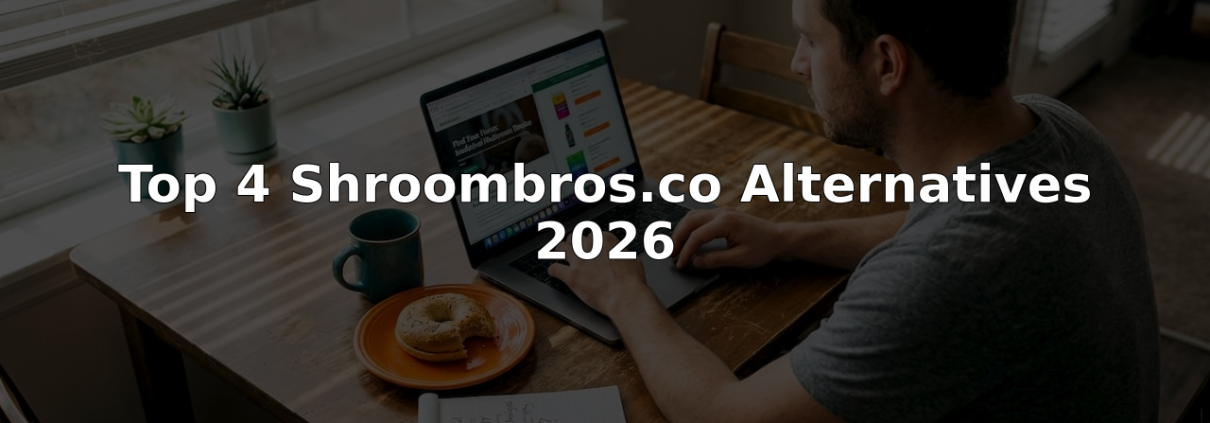 Man researching mushroom dispensary websites at home table