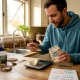 Man preparing supplement stack in kitchen