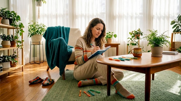 Woman preparing for therapeutic session at home